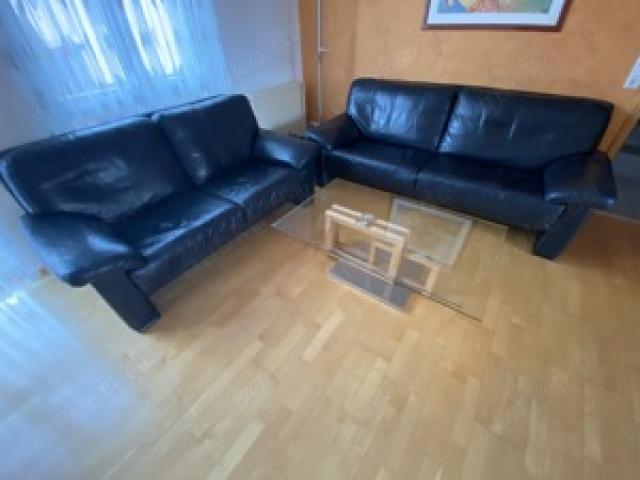 Zwei Ledersofas (Longlife-Leder) dunkelblau - 1